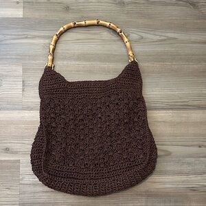 Handbag Crochet with Bamboo Handle.